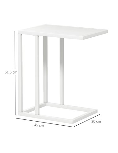 HOMCOM C Shape Bedside Table w/Metal Frame Wood-Effect Top Sofa Narrow Snack End Table for Living Room, White 838-035V81WT
