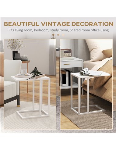 HOMCOM C Shape Bedside Table w/Metal Frame Wood-Effect Top Sofa Narrow Snack End Table for Living Room, White 838-035V81WT