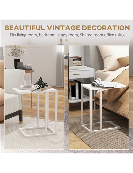 HOMCOM C Shape Bedside Table w/Metal Frame Wood-Effect Top Sofa Narrow Snack End Table for Living Room, White 838-035V81WT - pic 85938 | FastDaddyshop