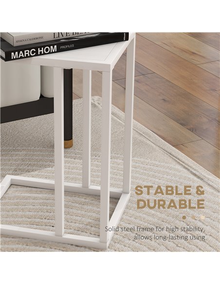 HOMCOM C Shape Bedside Table w/Metal Frame Wood-Effect Top Sofa Narrow Snack End Table for Living Room, White 838-035V81WT - pic 85939 | FastDaddyshop
