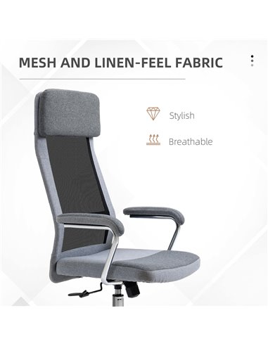 Vinsetto Office Chair Linen-Feel Mesh Fabric High Back Swivel Computer Task Desk Chair for Home with Arm, Wheels, Grey