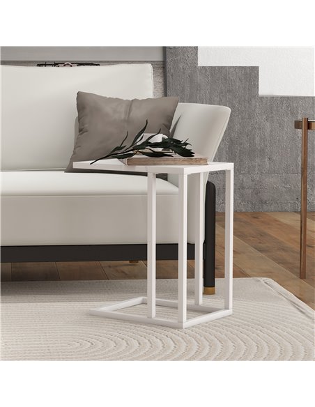 HOMCOM C Shape Bedside Table w/Metal Frame Wood-Effect Top Sofa Narrow Snack End Table for Living Room, White 838-035V81WT - pic 85940 | FastDaddyshop