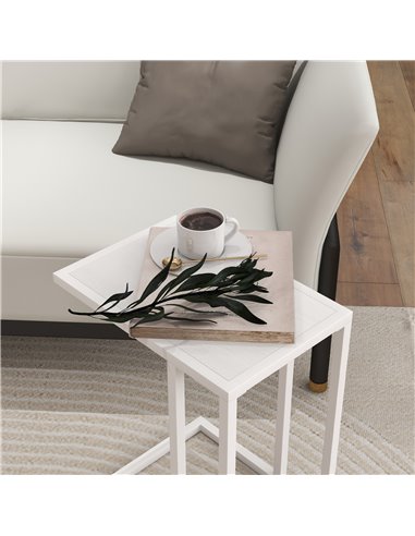 HOMCOM C Shape Bedside Table w/Metal Frame Wood-Effect Top Sofa Narrow Snack End Table for Living Room, White 838-035V81WT