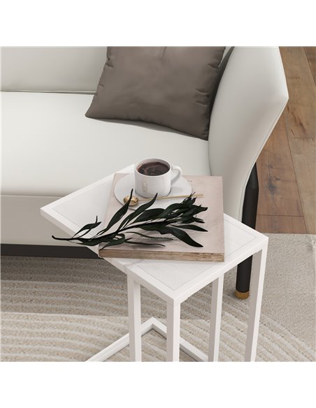 HOMCOM C Shape Bedside Table w/Metal Frame Wood-Effect Top Sofa Narrow Snack End Table for Living Room, White 838-035V81WT - pic 85941 | FastDaddyshop