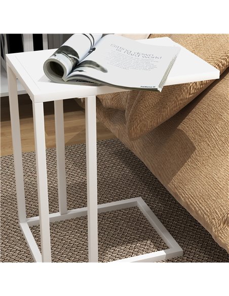 HOMCOM C Shape Bedside Table w/Metal Frame Wood-Effect Top Sofa Narrow Snack End Table for Living Room, White 838-035V81WT - pic 85942 | FastDaddyshop