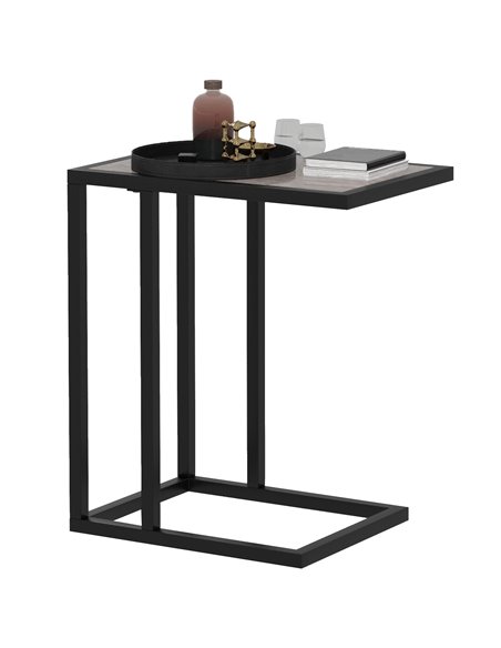 HOMCOM C Shape Bedside Table w/Metal Frame Marble-Effect Top Sofa Narrow Snack End Table for Living Room, Grey 838-035V80GY - pic 85943 | FastDaddyshop