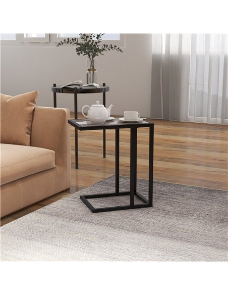 HOMCOM C Shape Bedside Table w/Metal Frame Marble-Effect Top Sofa Narrow Snack End Table for Living Room, Grey 838-035V80GY - pic 85944 | FastDaddyshop