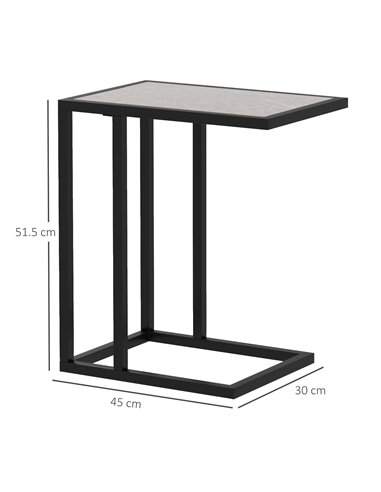 HOMCOM C Shape Bedside Table w/Metal Frame Marble-Effect Top Sofa Narrow Snack End Table for Living Room, Grey 838-035V80GY