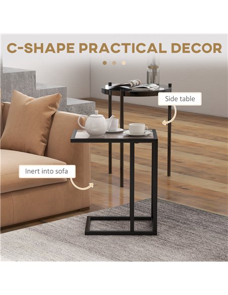 HOMCOM C Shape Bedside Table w/Metal Frame Marble-Effect Top Sofa Narrow Snack End Table for Living Room, Grey 838-035V80GY - pic 85946 | FastDaddyshop