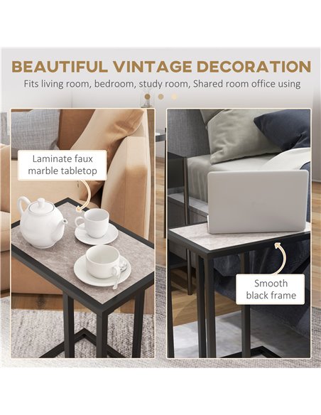 HOMCOM C Shape Bedside Table w/Metal Frame Marble-Effect Top Sofa Narrow Snack End Table for Living Room, Grey 838-035V80GY - pic 85947 | FastDaddyshop