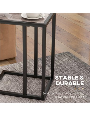 HOMCOM C Shape Bedside Table w/Metal Frame Marble-Effect Top Sofa Narrow Snack End Table for Living Room, Grey 838-035V80GY