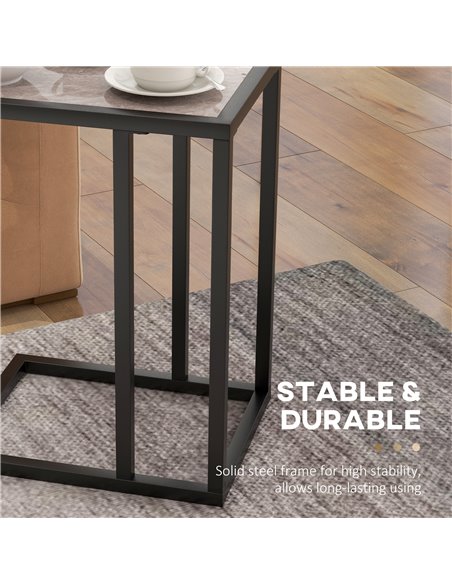 HOMCOM C Shape Bedside Table w/Metal Frame Marble-Effect Top Sofa Narrow Snack End Table for Living Room, Grey 838-035V80GY - pic 85948 | FastDaddyshop