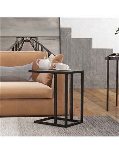 HOMCOM C Shape Bedside Table w/Metal Frame Marble-Effect Top Sofa Narrow Snack End Table for Living Room, Grey 838-035V80GY