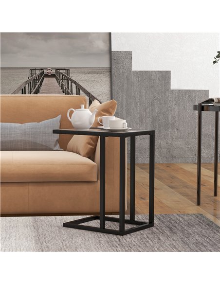 HOMCOM C Shape Bedside Table w/Metal Frame Marble-Effect Top Sofa Narrow Snack End Table for Living Room, Grey 838-035V80GY - pic 85949 | FastDaddyshop