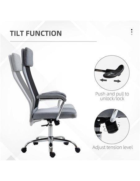 Vinsetto Office Chair Linen-Feel Mesh Fabric High Back Swivel Computer Task Desk Chair for Home with Arm, Wheels, Grey - pic 8595 | FastDaddyshop