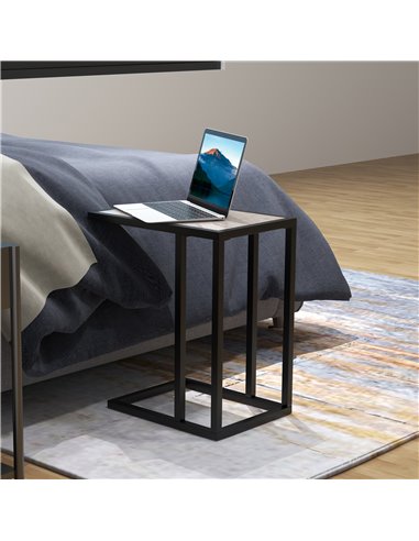 HOMCOM C Shape Bedside Table w/Metal Frame Marble-Effect Top Sofa Narrow Snack End Table for Living Room, Grey 838-035V80GY