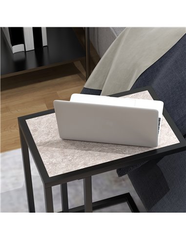 HOMCOM C Shape Bedside Table w/Metal Frame Marble-Effect Top Sofa Narrow Snack End Table for Living Room, Grey 838-035V80GY