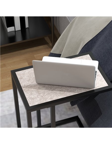 HOMCOM C Shape Bedside Table w/Metal Frame Marble-Effect Top Sofa Narrow Snack End Table for Living Room, Grey 838-035V80GY - pic 85951 | FastDaddyshop