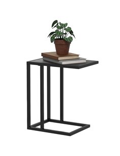 HOMCOM C Shape Bedside Table w/Metal Frame Wood-Effect Top Sofa Narrow Snack End Table for Living Room, Black 838-035V81BK
