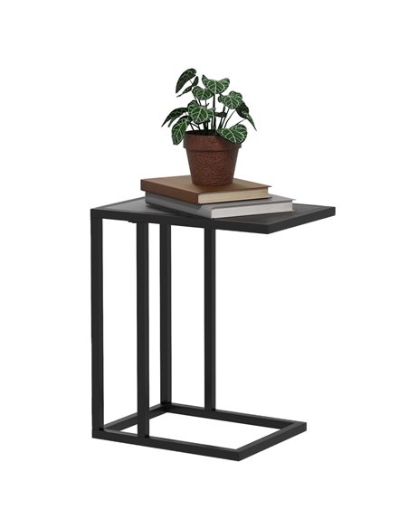 HOMCOM C Shape Bedside Table w/Metal Frame Wood-Effect Top Sofa Narrow Snack End Table for Living Room, Black 838-035V81BK - pic 85952 | FastDaddyshop