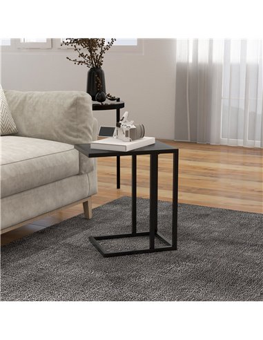 HOMCOM C Shape Bedside Table w/Metal Frame Wood-Effect Top Sofa Narrow Snack End Table for Living Room, Black 838-035V81BK