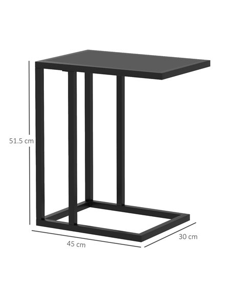 HOMCOM C Shape Bedside Table w/Metal Frame Wood-Effect Top Sofa Narrow Snack End Table for Living Room, Black 838-035V81BK - pic 85954 | FastDaddyshop