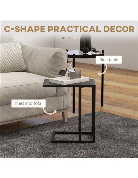HOMCOM C Shape Bedside Table w/Metal Frame Wood-Effect Top Sofa Narrow Snack End Table for Living Room, Black 838-035V81BK - pic 85955 | FastDaddyshop