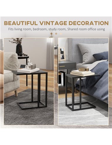 HOMCOM C Shape Bedside Table w/Metal Frame Wood-Effect Top Sofa Narrow Snack End Table for Living Room, Black 838-035V81BK