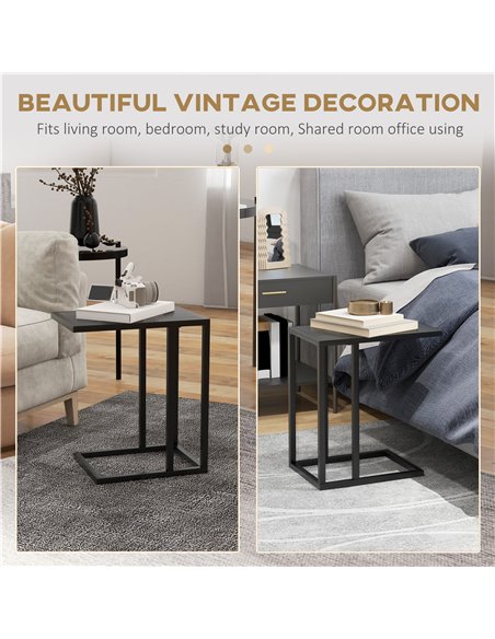 HOMCOM C Shape Bedside Table w/Metal Frame Wood-Effect Top Sofa Narrow Snack End Table for Living Room, Black 838-035V81BK - pic 85956 | FastDaddyshop