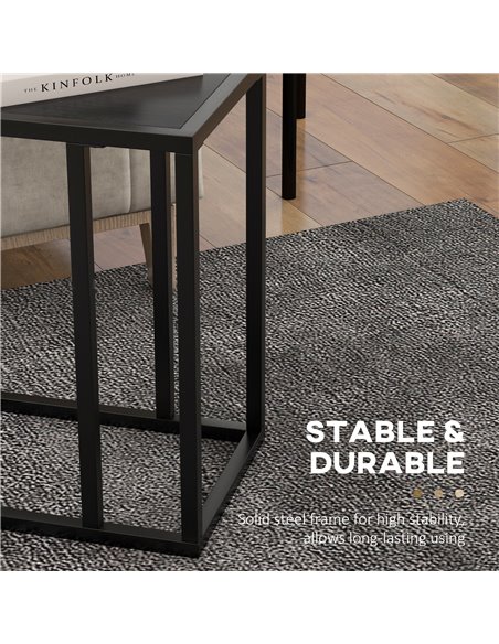 HOMCOM C Shape Bedside Table w/Metal Frame Wood-Effect Top Sofa Narrow Snack End Table for Living Room, Black 838-035V81BK - pic 85957 | FastDaddyshop