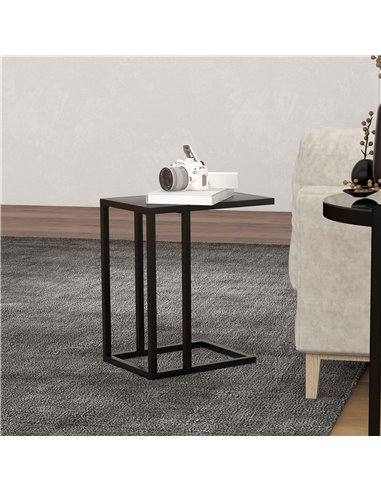 HOMCOM C Shape Bedside Table w/Metal Frame Wood-Effect Top Sofa Narrow Snack End Table for Living Room, Black 838-035V81BK