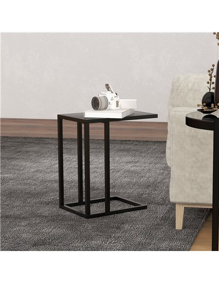 HOMCOM C Shape Bedside Table w/Metal Frame Wood-Effect Top Sofa Narrow Snack End Table for Living Room, Black 838-035V81BK - pic 85958 | FastDaddyshop