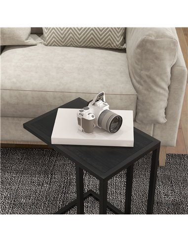 HOMCOM C Shape Bedside Table w/Metal Frame Wood-Effect Top Sofa Narrow Snack End Table for Living Room, Black 838-035V81BK