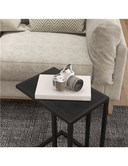 HOMCOM C Shape Bedside Table w/Metal Frame Wood-Effect Top Sofa Narrow Snack End Table for Living Room, Black 838-035V81BK - pic 85959 | FastDaddyshop