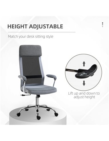 Vinsetto Office Chair Linen-Feel Mesh Fabric High Back Swivel Computer Task Desk Chair for Home with Arm, Wheels, Grey