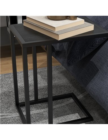HOMCOM C Shape Bedside Table w/Metal Frame Wood-Effect Top Sofa Narrow Snack End Table for Living Room, Black 838-035V81BK