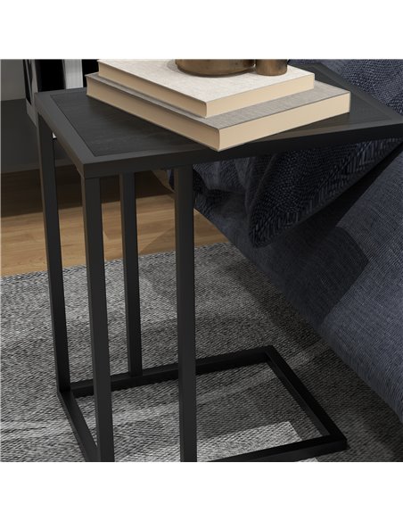 HOMCOM C Shape Bedside Table w/Metal Frame Wood-Effect Top Sofa Narrow Snack End Table for Living Room, Black 838-035V81BK - pic 85960 | FastDaddyshop