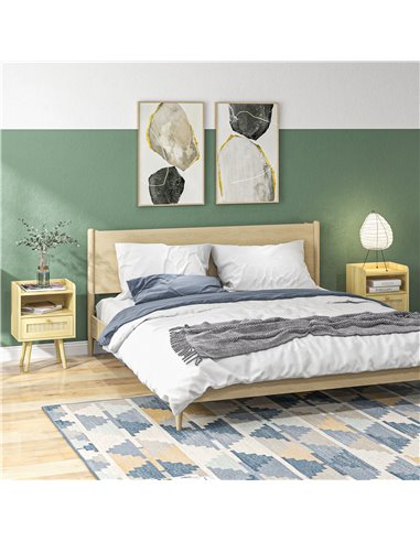 HOMCOM Bedside Table Set of 2, Boho Nightstand with Drawer, Storage Compartment, Natural Wood Finish 831-771V80ND