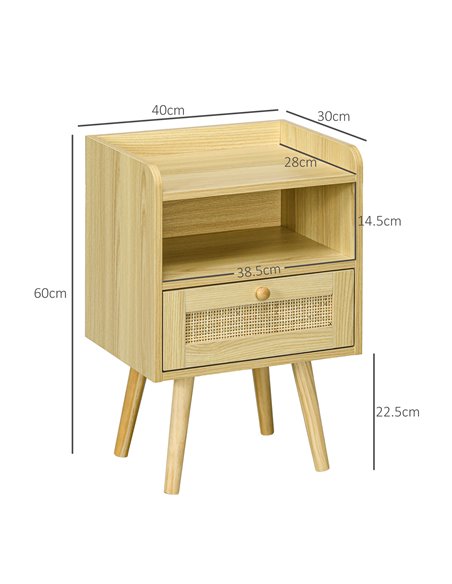 HOMCOM Bedside Table Set of 2, Boho Nightstand with Drawer, Storage Compartment, Natural Wood Finish 831-771V80ND - pic 85963 | FastDaddyshop