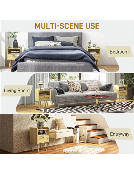 HOMCOM Bedside Table Set of 2, Boho Nightstand with Drawer, Storage Compartment, Natural Wood Finish 831-771V80ND - pic 85966 | FastDaddyshop