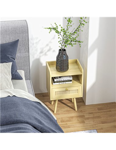 HOMCOM Bedside Table Set of 2, Boho Nightstand with Drawer, Storage Compartment, Natural Wood Finish 831-771V80ND