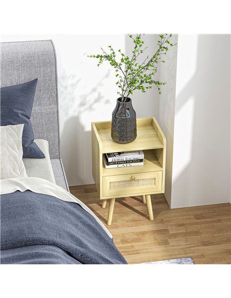 HOMCOM Bedside Table Set of 2, Boho Nightstand with Drawer, Storage Compartment, Natural Wood Finish 831-771V80ND - pic 85968 | FastDaddyshop