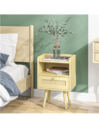 HOMCOM Bedside Table Set of 2, Boho Nightstand with Drawer, Storage Compartment, Natural Wood Finish 831-771V80ND