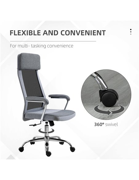 Vinsetto Office Chair Linen-Feel Mesh Fabric High Back Swivel Computer Task Desk Chair for Home with Arm, Wheels, Grey - pic 8597 | FastDaddyshop