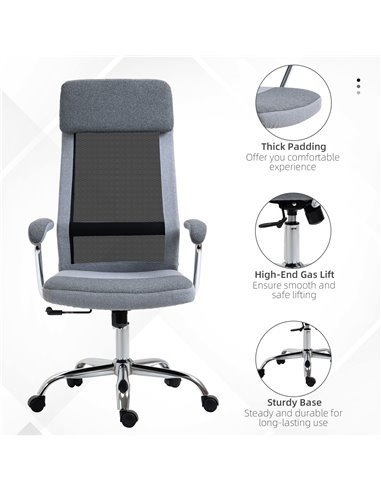 Vinsetto Office Chair Linen-Feel Mesh Fabric High Back Swivel Computer Task Desk Chair for Home with Arm, Wheels, Grey