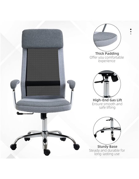 Vinsetto Office Chair Linen-Feel Mesh Fabric High Back Swivel Computer Task Desk Chair for Home with Arm, Wheels, Grey - pic 8598 | FastDaddyshop