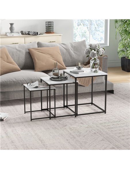 HOMCOM Nesting Tables Set of 3, Side End Table with Faux Marble Effect Top and Steel Legs for Living Room, Bedroom, White 839-85 - pic 85980 | FastDaddyshop