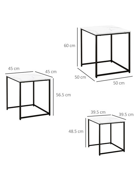 HOMCOM Nesting Tables Set of 3, Side End Table with Faux Marble Effect Top and Steel Legs for Living Room, Bedroom, White 839-85 - pic 85981 | FastDaddyshop