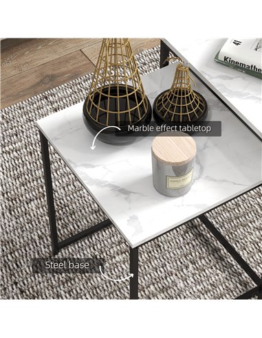 HOMCOM Nesting Tables Set of 3, Side End Table with Faux Marble Effect Top and Steel Legs for Living Room, Bedroom, White 839-85
