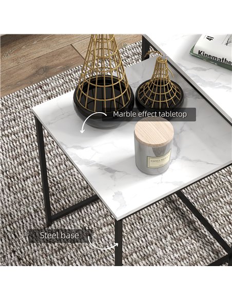 HOMCOM Nesting Tables Set of 3, Side End Table with Faux Marble Effect Top and Steel Legs for Living Room, Bedroom, White 839-85 - pic 85983 | FastDaddyshop